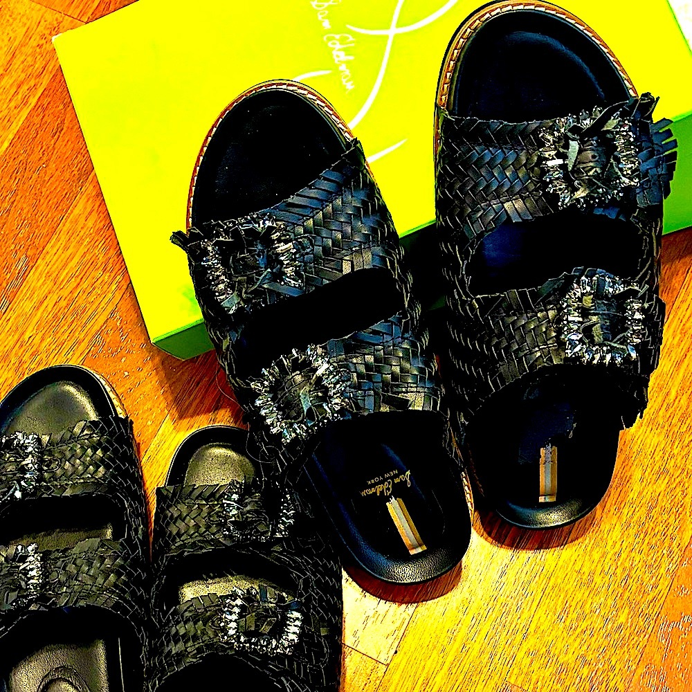 Sam and Libby black  sandels leather upper and lower silver bling
